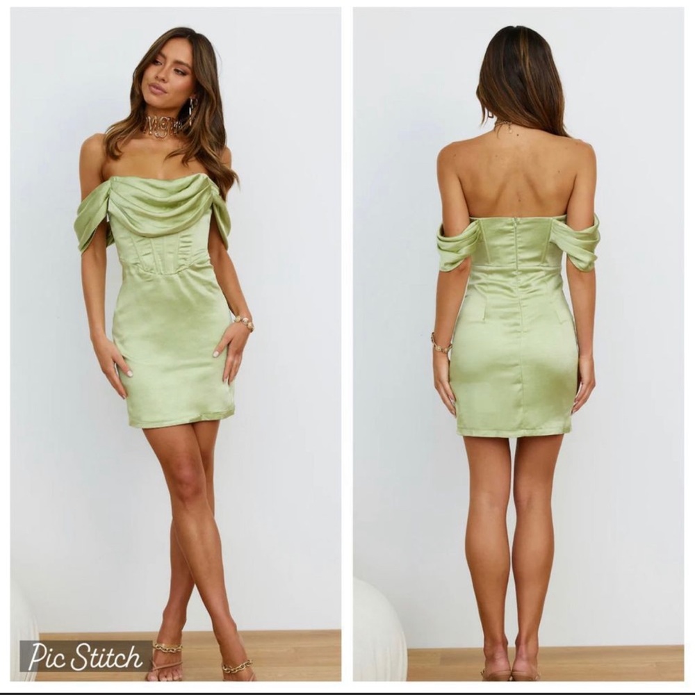 Hello Molly green satin dress size S NWT